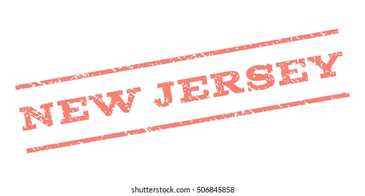 New Jersey watermark stamp. Text tag between parallel lines with grunge design style. Rubber seal stamp with unclean texture. Vector salmon color ink imprint on a white background.