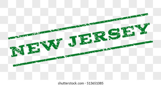 New Jersey watermark stamp. Text caption between parallel lines with grunge design style. Rubber seal stamp with dirty texture. Vector green color ink imprint on a chess transparent background.