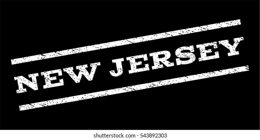 New Jersey watermark stamp. Text caption between parallel lines with grunge design style. Rubber seal stamp with dust texture. Vector white color ink imprint on a black background.