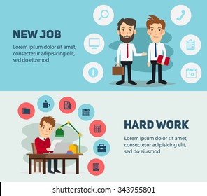 New Job Search And Stress Work Infographics. Office Life And Business Man. Business Situation.