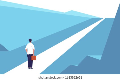 New journey concept. Highway road abstract person standing outdoor business opportunities vector flat background