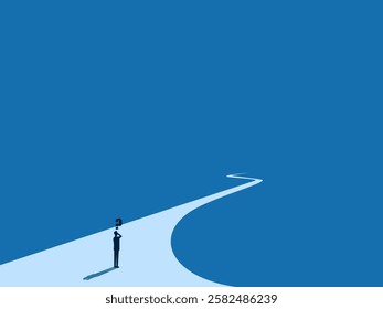 New journey, future problems, people standing on a long road