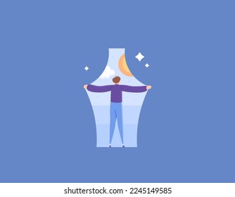 a new journey to peace and success. open the curtains and start a new life and environment. solutions and initial steps to start a new business. illustration concept design. vector elements