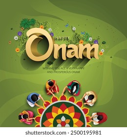 New Kerala festival happy onam with people making flower decoration, use for poster, leaflet , banner. abstract vector illustration design