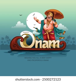 Nuevo festival de Kerala feliz onam con mahabali, uso para póster, folleto, Anuncio. diseño de Ilustración vectorial abstracto