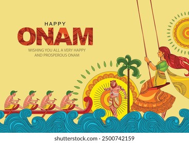 New Kerala festival happy onam with Indian yellow background, use for poster, leaflet , banner. abstract vector illustration design