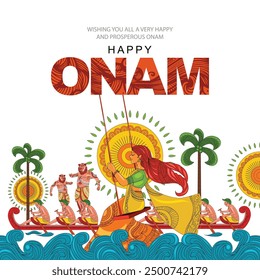 New Kerala festival happy onam with Indian white background, use for poster, leaflet , banner. abstract vector illustration design