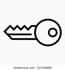 New key with keychain representing hotel room key. Commercial line vector icon for websites and mobile minimalistic flat design.