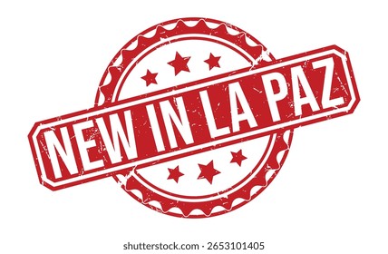 NEW IN LA PAZ Red rubber stamp on white background. NEW IN LA PAZ stamp sign. NEW IN LA PAZ stamp.