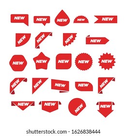 New Label collection set. Sale tags. Discount red ribbons, banners and icons. Shopping Tags. Sale icons. Red isolated on white background, vector illustration.