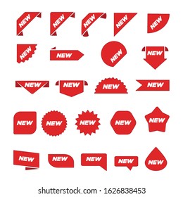 New Label collection set. Sale tags. Discount red ribbons, banners and icons. Shopping Tags. Sale icons. Red isolated on white background, vector illustration.