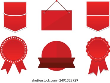 New Label collection set. Sale tags. Discount red ribbons, banners and icons. Shopping Tags. Sale icons. Red isolated on white background, vector illustration, Best choice, order now, special offer.