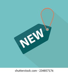 New label icon. Flat design with long shadow. Vector illustration