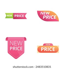 New label icons set cartoon vector. New price web tag, banner and corner. Promotion, discount on purchase