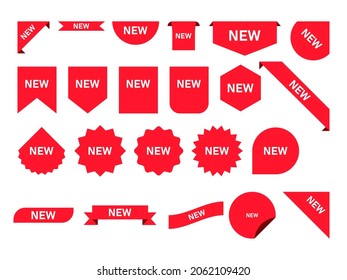 New label ribbons collection. Set of red ribbons, banners and labels. Shopping tags. Vector illustration.