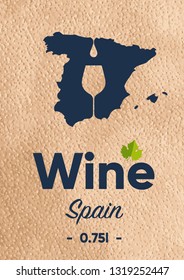 New label for a wine bottle with a map of the manufacturer Spain. Template for your modern design. Minimalism style. Vector illustration