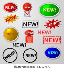 New labels,  isolated on white background, vector illustration.