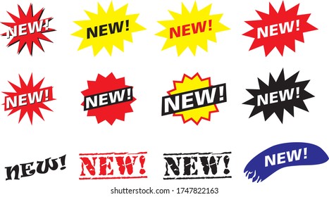 "New" labels for product for store or sale. Vector icon.