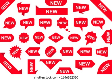 New labels set, stickers, sale tags. New collection shopping stickers and badges, special offer, discount, red labels in different shapes – stock vector