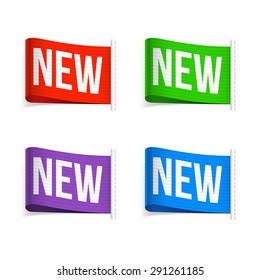 New labels. Vector isolated illustration on white background.