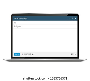 New laptop with email concept window interface