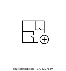 Nueva distribución, Actualizar de espacio, adición de habitaciones. Proyecto de apartamento y más. Icono de Vector de trazo perfecto y editable