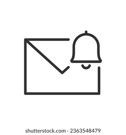 New letter, linear icon, notification, envelope with bell. Line with editable stroke