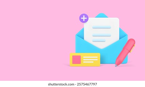 New letter message send correspondence communication banner copy space vector illustration. Email open messaging incoming receive notification electronic contact mailbox reminder notice badge