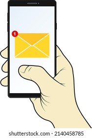 Ein neuer Brief auf dem Smartphone-Bildschirm. Gadget mit Umschlag