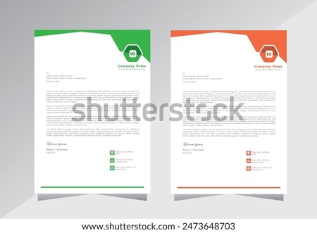 New letterhead template with standard A4 sizes, Green and orange colour letterhead template, Letter head design,