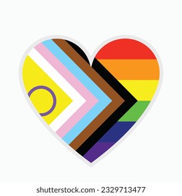 New LGBTQ flag in heart figure. Lgbtq community symbol.