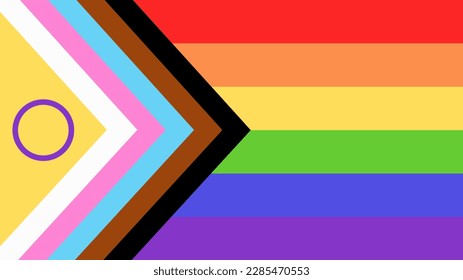 New LGBTQ Pride Flag Vector. New Updated Intersex Inclusive Progress Pride Flag. Banner Flag for LGBT, LGBTQ or LGBTQIA+ Pride.