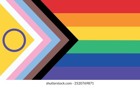 Nuevo Vector LGBTQ Pride Flag. Nueva actualización de la bandera del Orgullo del Progreso Inclusivo Intersexual.