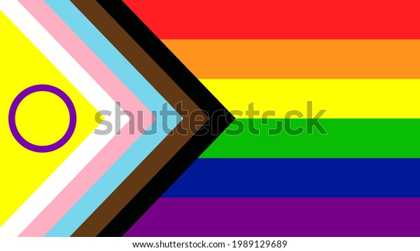 New LGBTQ Pride Flag Vector. New Updated Intersex\
Inclusive Progress Pride Flag. Banner Flag for LGBT, LGBTQ or\
LGBTQIA+ Pride.