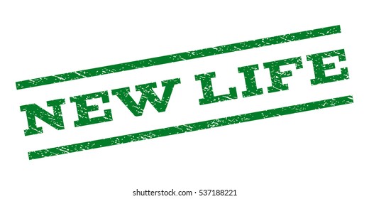 New Life watermark stamp. Text tag between parallel lines with grunge design style. Rubber seal stamp with scratched texture. Vector green color ink imprint on a white background.