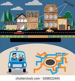 New lifestyle in future,drivers connect smartphone for look map.