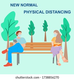 New lifestyle for new normal keep distance for safe from coronavirus .vector illustration 
