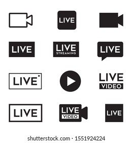 New LIVE video icon. Red broadcast button set.