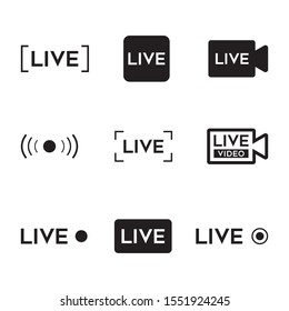 New LIVE video icon. Red broadcast button set.