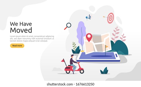 new location announcement business or change office address concept. we have moved vector illustration for landing page template, mobile app, poster, banner, flyer, ui, web, and background