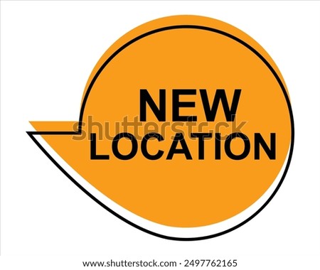 New Location button orange ribbon shape For Information Announcement Business Marketing Social Media