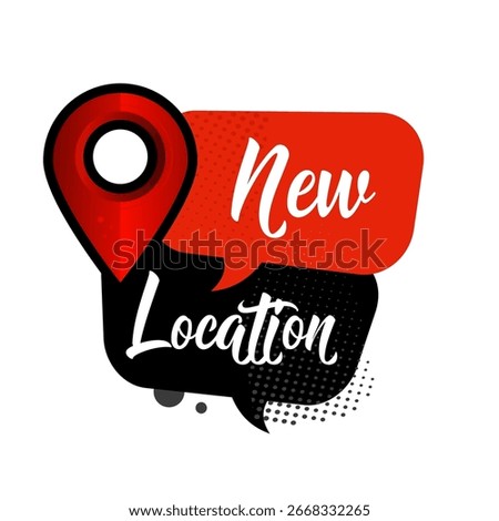New location - sticker, label, vector illustration	