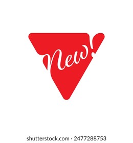 nuevo logo en triángulo rojo. la palabra nuevo nuevo concepto con triángulo