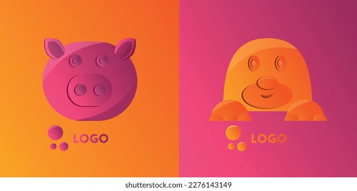 New logos, pig and mole, logos for companies and various organizations, for applications and games, vector logos, author's animals