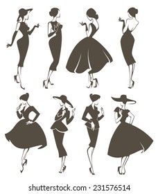 new look girls, large vector collection of girls in retro style