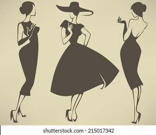 new look girls, vector collection of girls in retro style