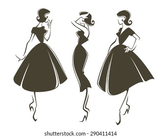 new look girls, vector collection of girls in retro style