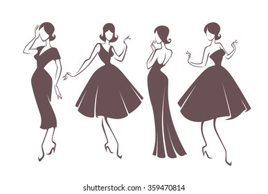 new look girls, vector collection of girls in retro style