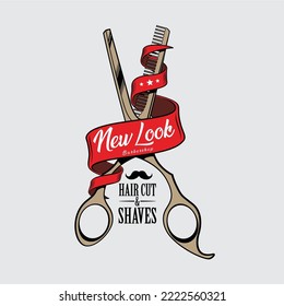 New Look Hair Cut Barber Shop Logo Design