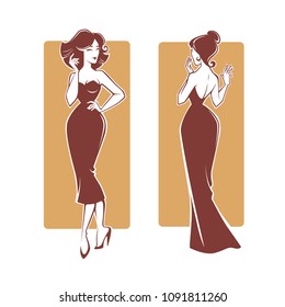 new look style girl, vector retro lady for your logo, label, emblem